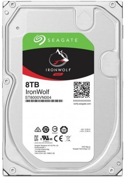 8tb ST8000VN004 Ironwolf 3,5" 7200RPM 256MB Rv Sensör, Sata 3, 7-24 Nas Diski