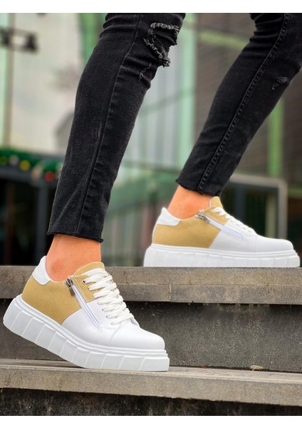 Nrtmsa KB-X155 Kuback Beyaz Cilt Bej Süet Detaylı Beyaz Yüksek Taban Günlük Spor Ayakkabı (Numara: 40) fiyatları