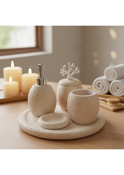 Traverten Mermer Banyo Seti 5’li – El Yapımı Doğal Taş Banyo Aksesuar Takımı ve Dekoratif Set fırsatları