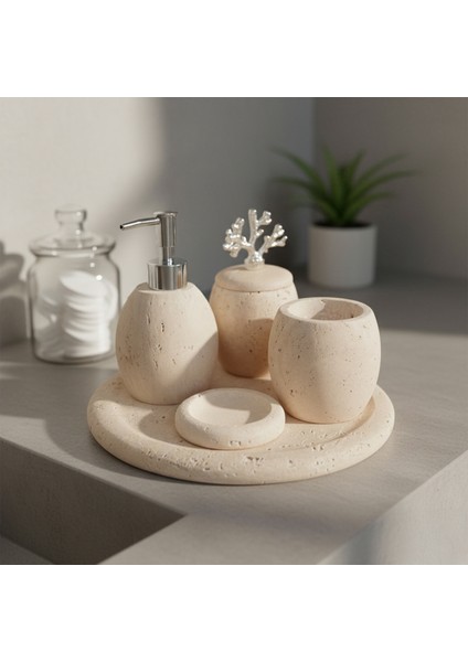 Traverten Mermer Banyo Seti 5’li – El Yapımı Doğal Taş Banyo Aksesuar Takımı ve Dekoratif Set indirimleri