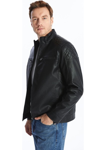 Yeni Sezon Standart Kalıp Erkek Deri Görünümlü Ceket