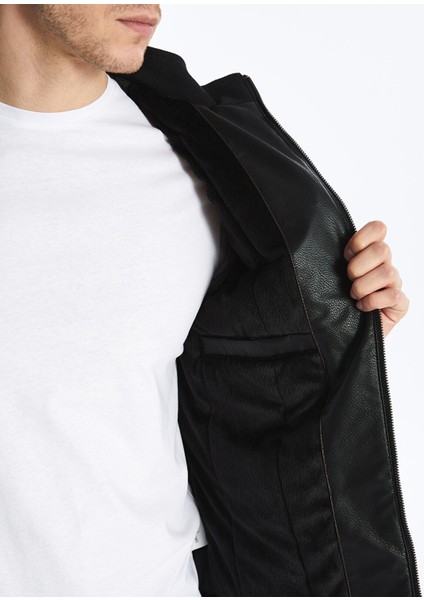 Yeni Sezon Standart Kalıp Erkek Deri Görünümlü Ceket fırsatları