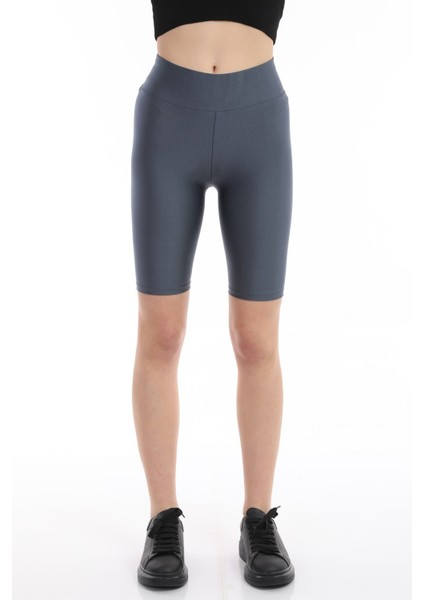 Ekstra Yüksek Bel Antrasit Diz Üstü Kısa Disco Parlak Tayt fırsatları