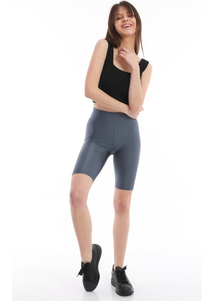 Ekstra Yüksek Bel Antrasit Diz Üstü Kısa Disco Parlak Tayt indirimleri