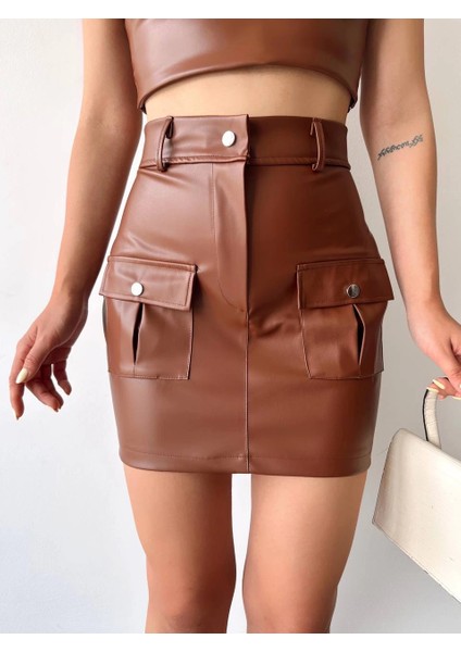 Lvsqvr Önden Iki Cepli Deri Etek Kahve H240040 (Beden: S)