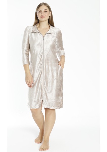 Fermuarlı Cepli Pamuklu Büyük Beden Elbise