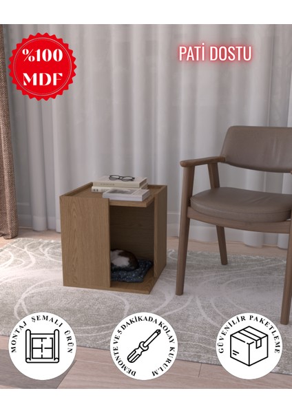 Pati Dostu Ikili Konfor Sehpa Safir Meşe | %100 Mdf