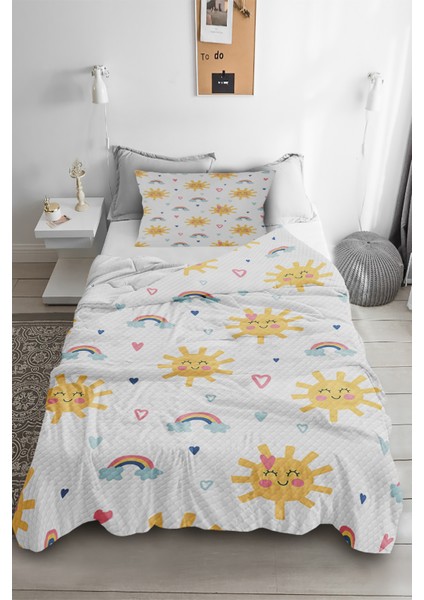 Güneş ve Kalpli Çift Kanatlı Çocuk Odası Perdesi fiyatları