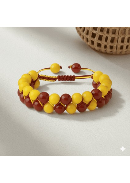 Çift Sıra Makrome Örgülü Küre Kesim Sarı Kırmızı Jade Akik Hematit Doğaltaş Kadın Taraftar Bileklik fırsatları