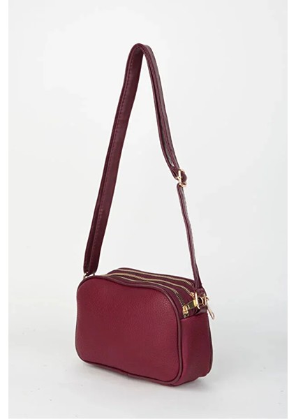 Kadın Sincap Bordo 4 Bölmeli Suni Deri Orta Boy Fermuar Kapama El Kol ve Omuz Çantası modelleri