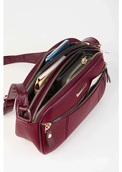 Kadın Sincap Bordo 4 Bölmeli Suni Deri Orta Boy Fermuar Kapama El Kol ve Omuz Çantası indirimleri