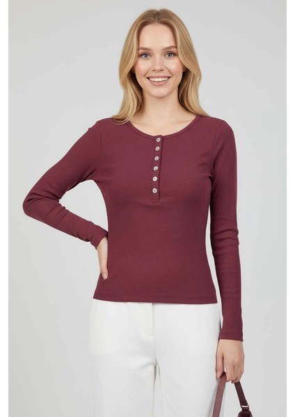 Lvsqvr Çıtçıt Detaylı Bluz Mürdüm T4343 (Beden: L)