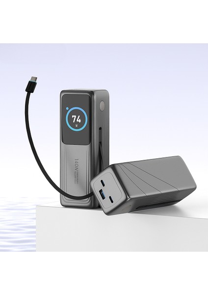 140W Süper Hızlı Şarj 30000MAH Powerbank – Type-C Dahili Kablo – 3 Çıkışlı, LED Ekran, Laptop Uyumlu