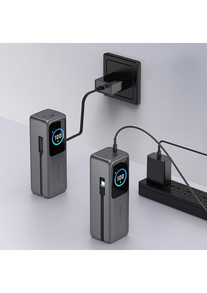 140W Süper Hızlı Şarj 30000MAH Powerbank – Type-C Dahili Kablo – 3 Çıkışlı, LED Ekran, Laptop Uyumlu fiyatları