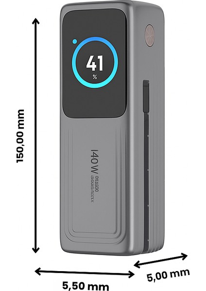 140W Süper Hızlı Şarj 30000MAH Powerbank – Type-C Dahili Kablo – 3 Çıkışlı, LED Ekran, Laptop Uyumlu indirimleri