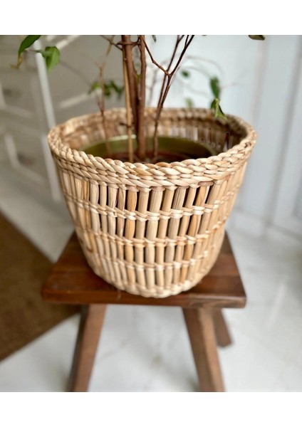 Hasır Saksı Modeli Çap 28 cm Ev Balkon Bahçe Dekorasyonu Modeli Büyük Saksı