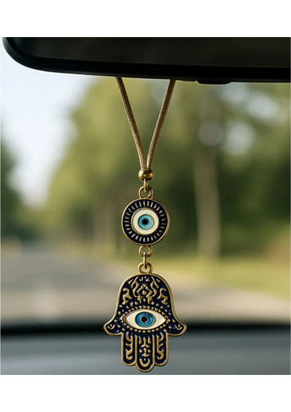 Altın Detaylı Fatma’nın Eli & Nazar Boncuğu Dikiz Aynası Süsü