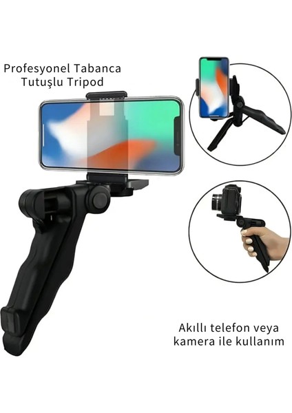 5i 1 Arada Mikrofonlu LED Işıklı Vlog Kiti Tabanca Tutuşlu Masaüstü Tripod & Selfie Stick|telefon/kamera Uyumlu fırsatları