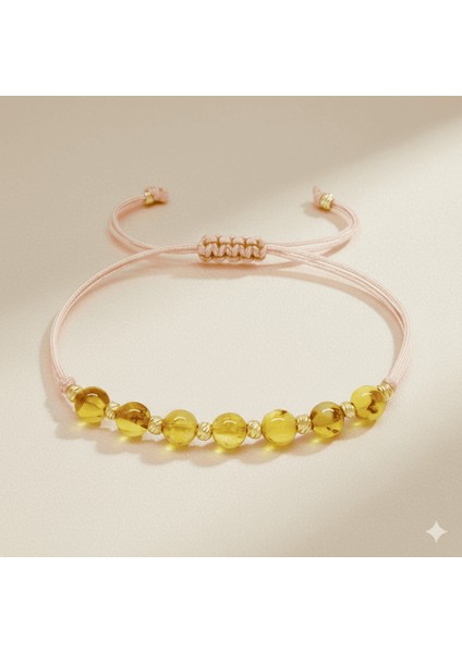 Makrome Örgülü Küre Kesim Pembe Ip Dorika Top Sarı Renk Fosilli Doğal Damla Kehribar Kadın Bileklik indirimleri