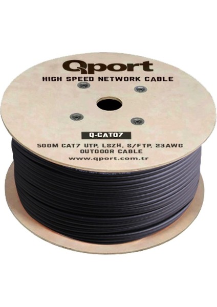 Qport Q-Cato7 500MT S/ftp Cat7 LS0H - Helojen Free Sıyah 24AWG