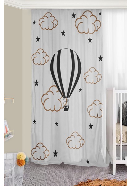 Bulutlu Balonlu Çift Kanatlı Çocuk Odası Fon Perde