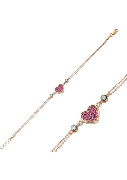 925 Ayar Gümüş Rose Pembe Kalpli Bileklik BR0460304 (770770) fiyatları