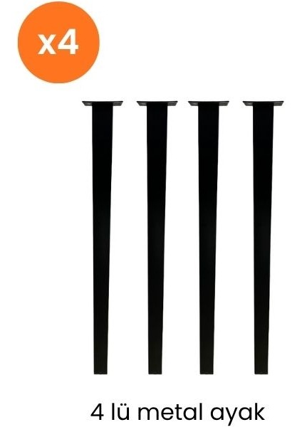 Metal Masa Ayağı 4'lü, Siyah, Dayanıklı Çelik Ayak 71 cm – 4 cm