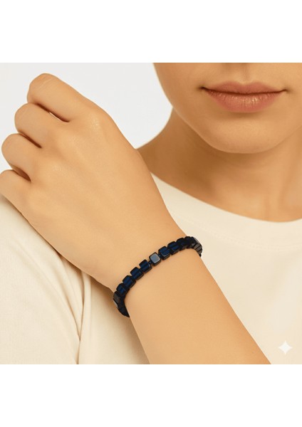 Lacivert Renk Küp Kesim Doğal Damla Kehribar Kadın Bileklik fırsatları