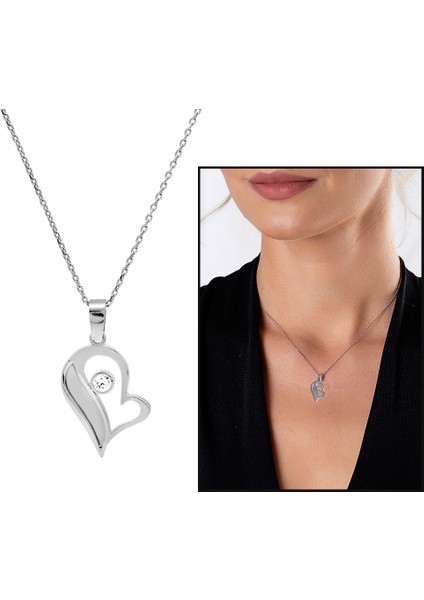 Zirkon Taşlı Gümüş Renk Isme Özel Yazılı 925 Ayar Gümüş Kalbimin Yarısı Kolye modelleri