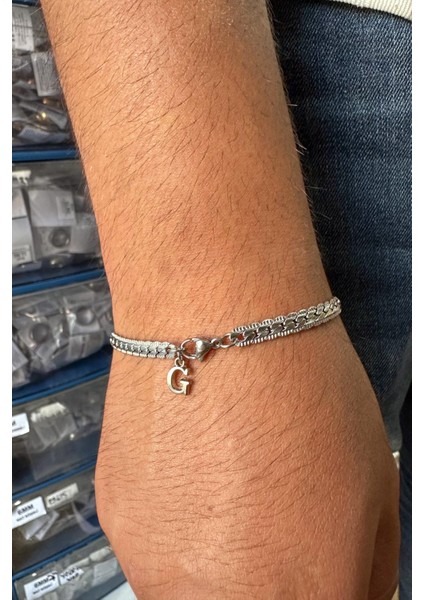 Kişiye Özel Harfli Yassı Hasır Zincir Unisex Çelik Bileklik Sevgiliye Eşe Hediye SCB18H fiyatları