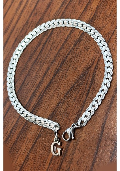 Kişiye Özel Harfli Yassı Hasır Zincir Unisex Çelik Bileklik Sevgiliye Eşe Hediye SCB18H indirimleri