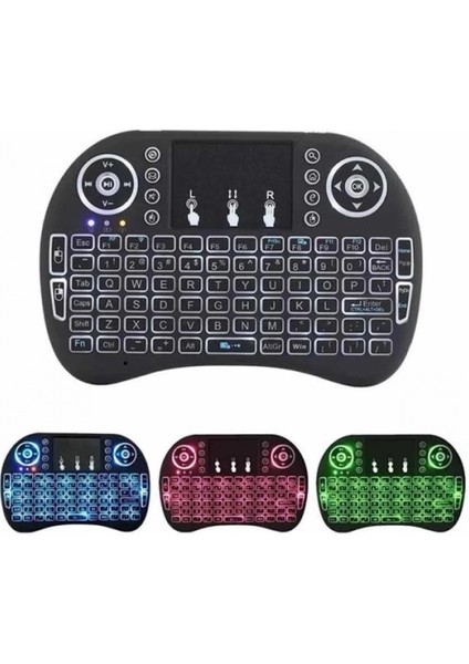 Işıklı Kablosuz Mini Klavye ve Dokunmatik Mouse Seti Türkçe Kablosuz