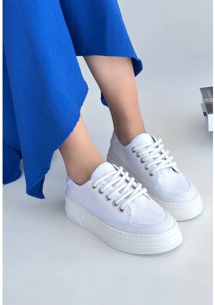 Nrtmsa Carin Beyaz Keten Bağcıklı Spor Ayakkabı (Numara: 40)