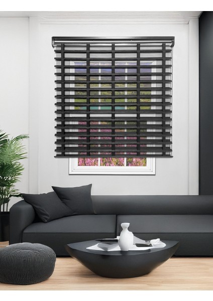 Picasso Shadow Silüet Kumaş Jaluzi Store Perde, Alüminyum Kasalı Yüksek Kaliteli - Siyah 2111XSHADOW