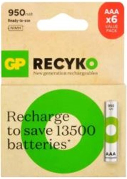 Aaa 950 Mah Şarjlı Ince Kalem Pil 4+2'li Paket GP100AAAHCE4-2BB