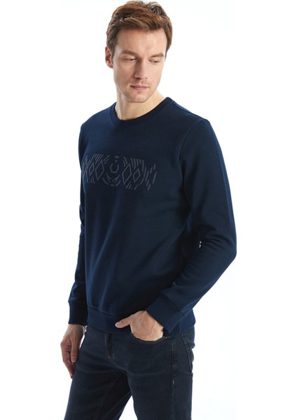 Yeni Sezon Bisiklet Yaka Baskılı Erkek Kalın Sweatshirt