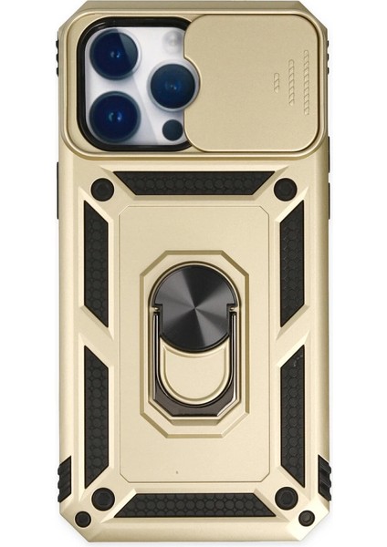 Iphone 14 Pro Max Kılıf Pars Lens Yüzüklü Silikon - Gold