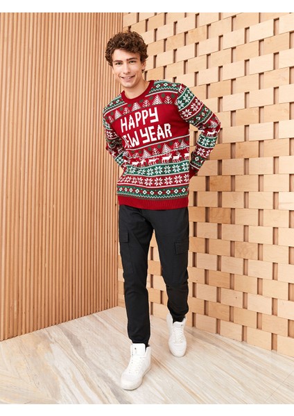 Yeni Sezon Bisiklet Yaka Uzun Kollu Yılbaşı Temalı Erkek Triko Kazak modelleri