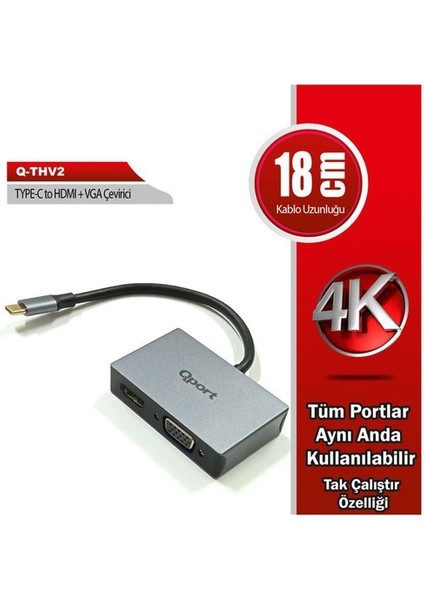 Qport Q-Thv2 Type-C To Hdmı/vga Çevirici