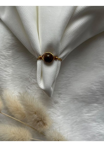 Pietersite Taşı Ayarlanabilir Altın Tel Yüzük El Yapımı