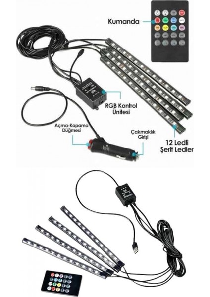 Araç Içi Ayak Altı LED 12 LED Işık Sese Müziğe Duyarlı Rgb Işıklı Aydınlatma Seti modelleri