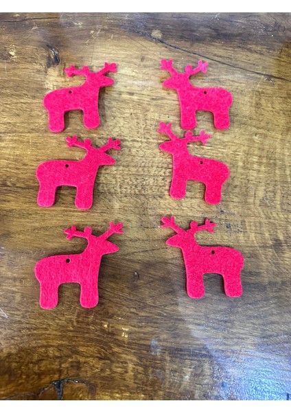 6 Adet Kırmızı Keçe Geyik Arma Seti 8x7 cm