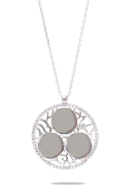 Zirkon Taşlı Gümüş Renk Kişiye Özel Üç Isim Veya Harf Yazılı 925 Ayar Gümüş Kadın Kolye