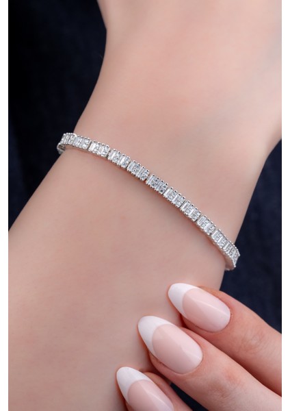 Gümüşhanem Silver 925 Ayar Gümüş Rodyumlu Zirkon Taşlı Su Yolu Baget Bileklik fırsatları
