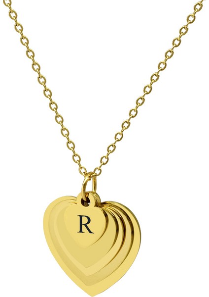 Altın Renk Kalp Tasarım Aile Temalı Kişiye Özel Çelik Kadın Kolye - En Fazla 5 Isim