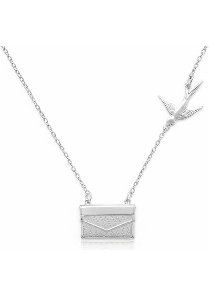 Kadın Çelik Kolye - Posta Güvercini Detaylı - Forse Zincirli - Isme Özel Yazılı - Gümüş Renk