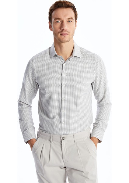 Yeni Sezon Slim Fit Uzun Kollu Ekose Gabardin Erkek Gömlek
