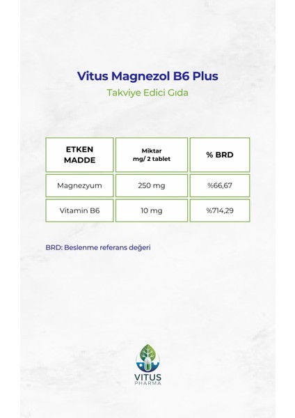 Vitus Magnezol B6 Plus Dörtlü Magnezyum Kompleks Bisglisinat, Malat, Taurat, Sitrat 60 Tablet modelleri