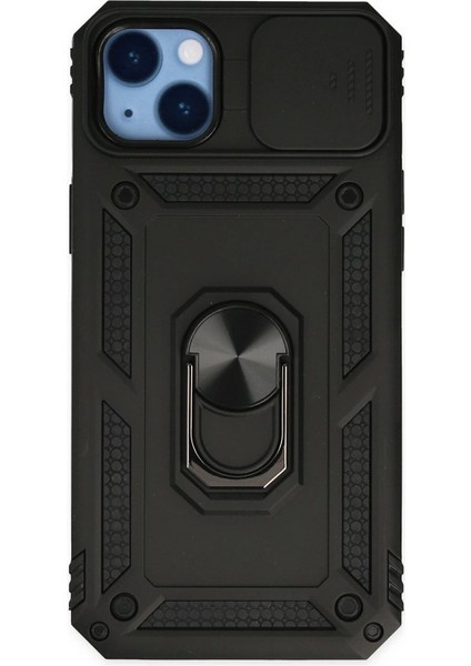 Iphone 14 Plus Kılıf Pars Lens Yüzüklü Silikon - Siyah