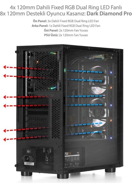Diamond Pro 4X12CM Fan, 1x Usb3.0, 2x Usb2.0 Full Akrilik Oyuncu Kasası (Psu Yok) fiyatları